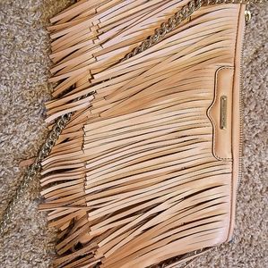 Pink leather fringe crossbody